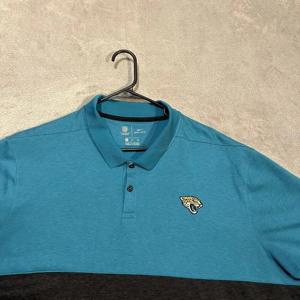 Jacksonville Jaguars Shirt Mens 2XL Teal Black NFL Football Nike Dri Fit Polo